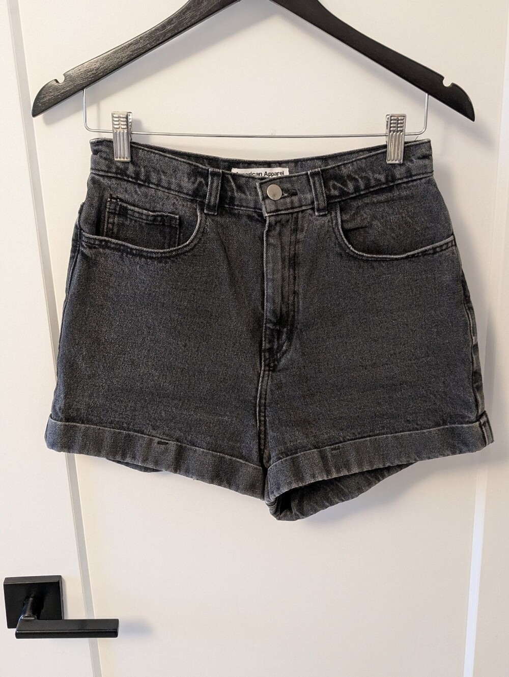 American Apparel Washed Black High-Rise Denim Shorts